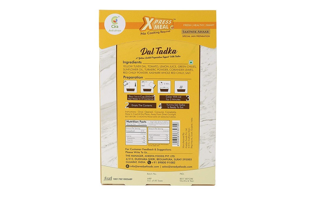 Cira Xpress Meal Dal Tadka Saatwik Ahaar   Box  130 grams